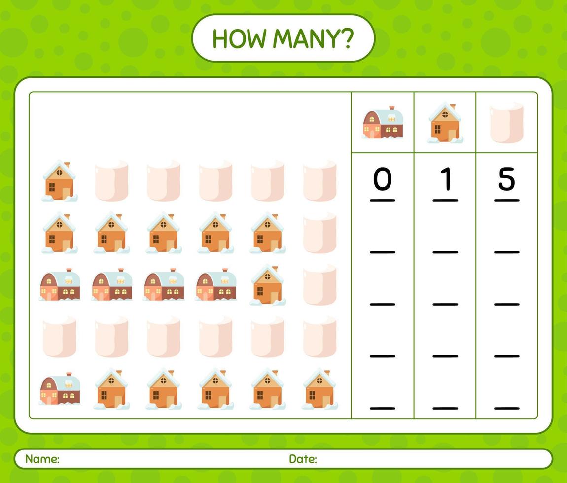quantos jogo de contagem com ícone de natal. planilha para crianças pré-escolares, folha de atividades para crianças vetor