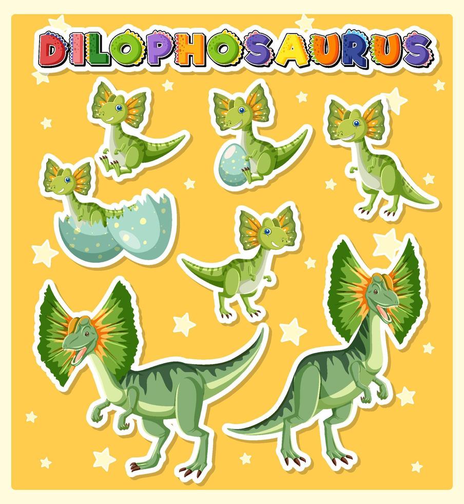 conjunto de personagens de desenhos animados de dinossauros de dilofossauro fofos vetor