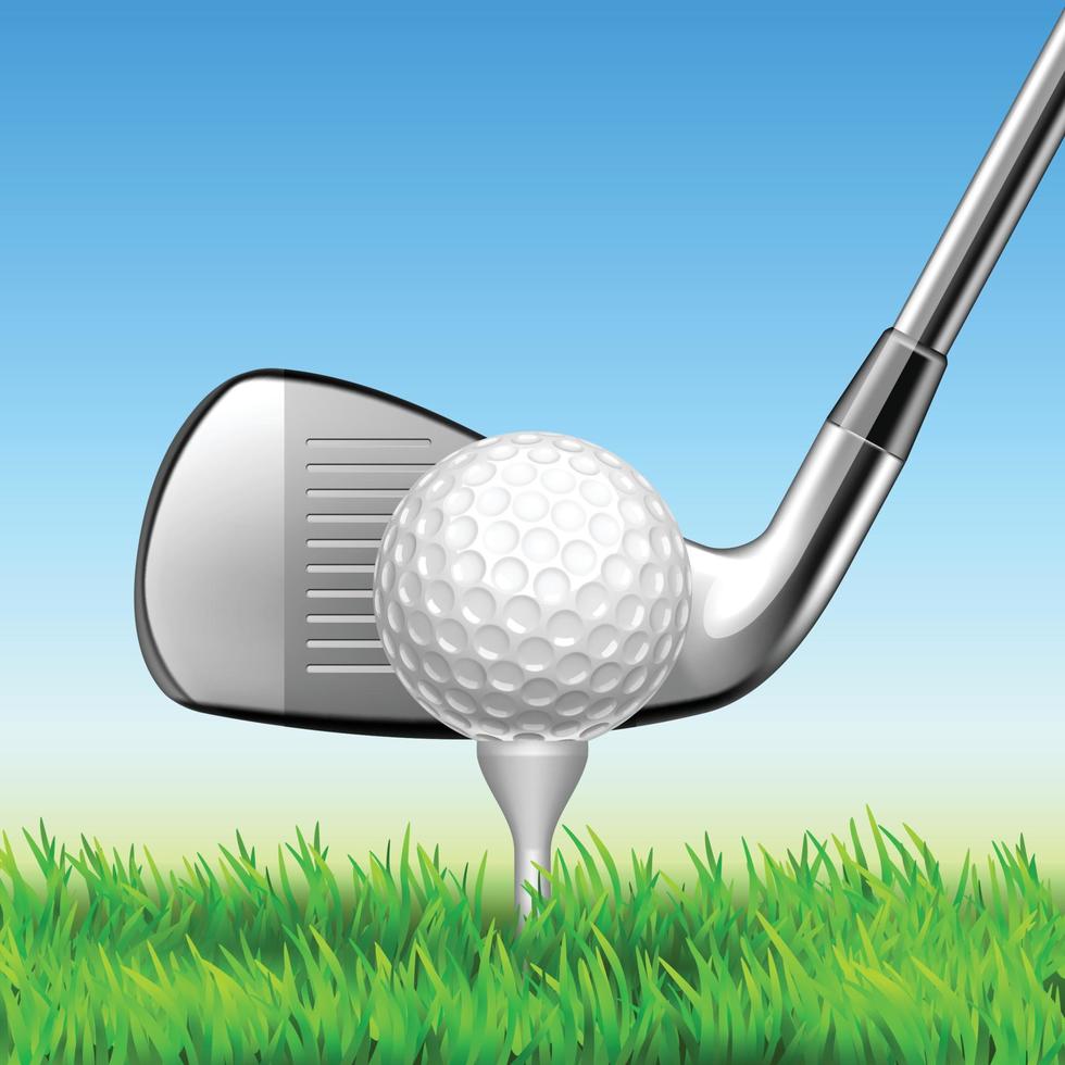 taco de golfe e bola na ilustração vetorial de equipamento de jogo de tee vetor