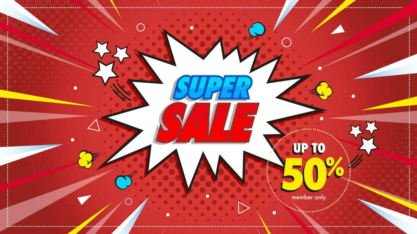 super promoção 50 off para promoção com tema super heróis vetor