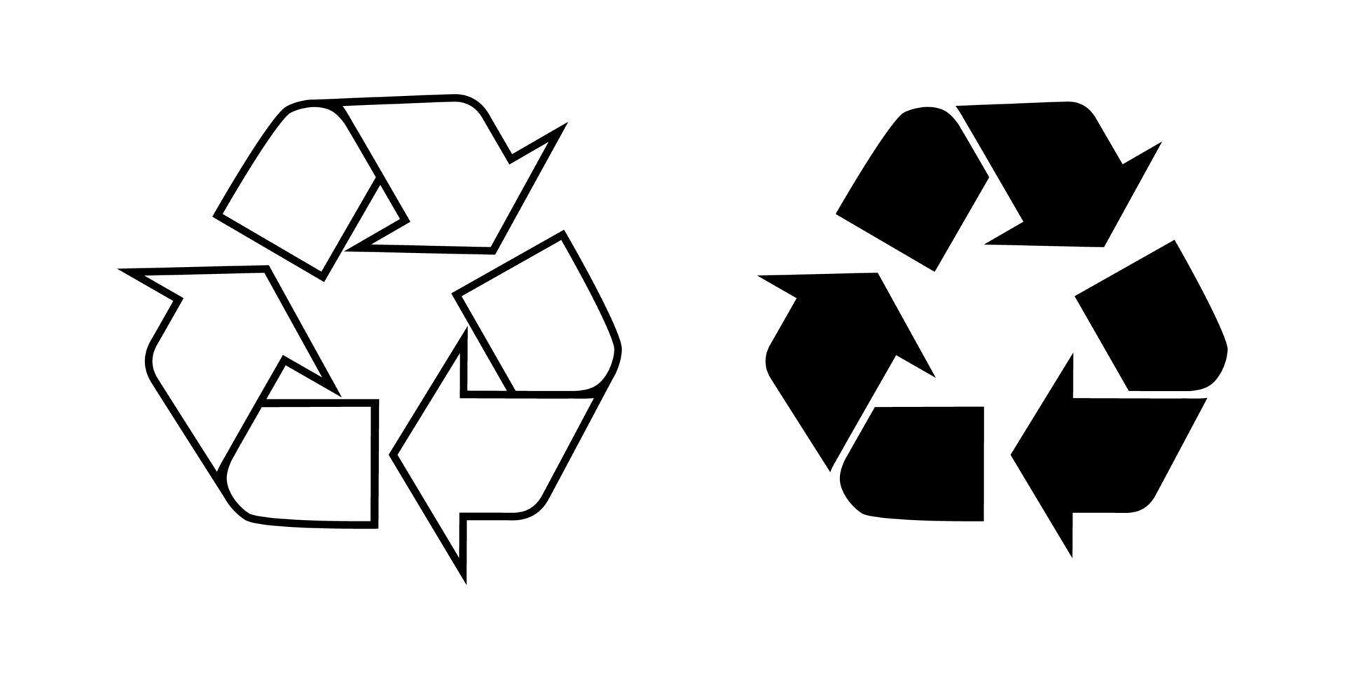 sinal preto e branco para reciclagem de lixo, matérias-primas usadas. cuidando do meio ambiente. vetor isolado no fundo branco