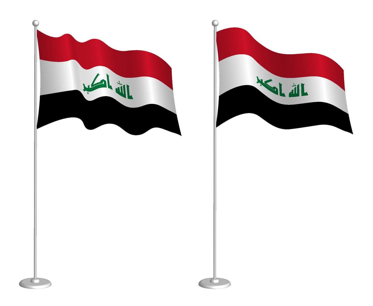 bandeira da república do iraque no mastro da bandeira balançando ao vento. elemento de design de férias. ponto de verificação para símbolos do mapa. vetor isolado no fundo branco