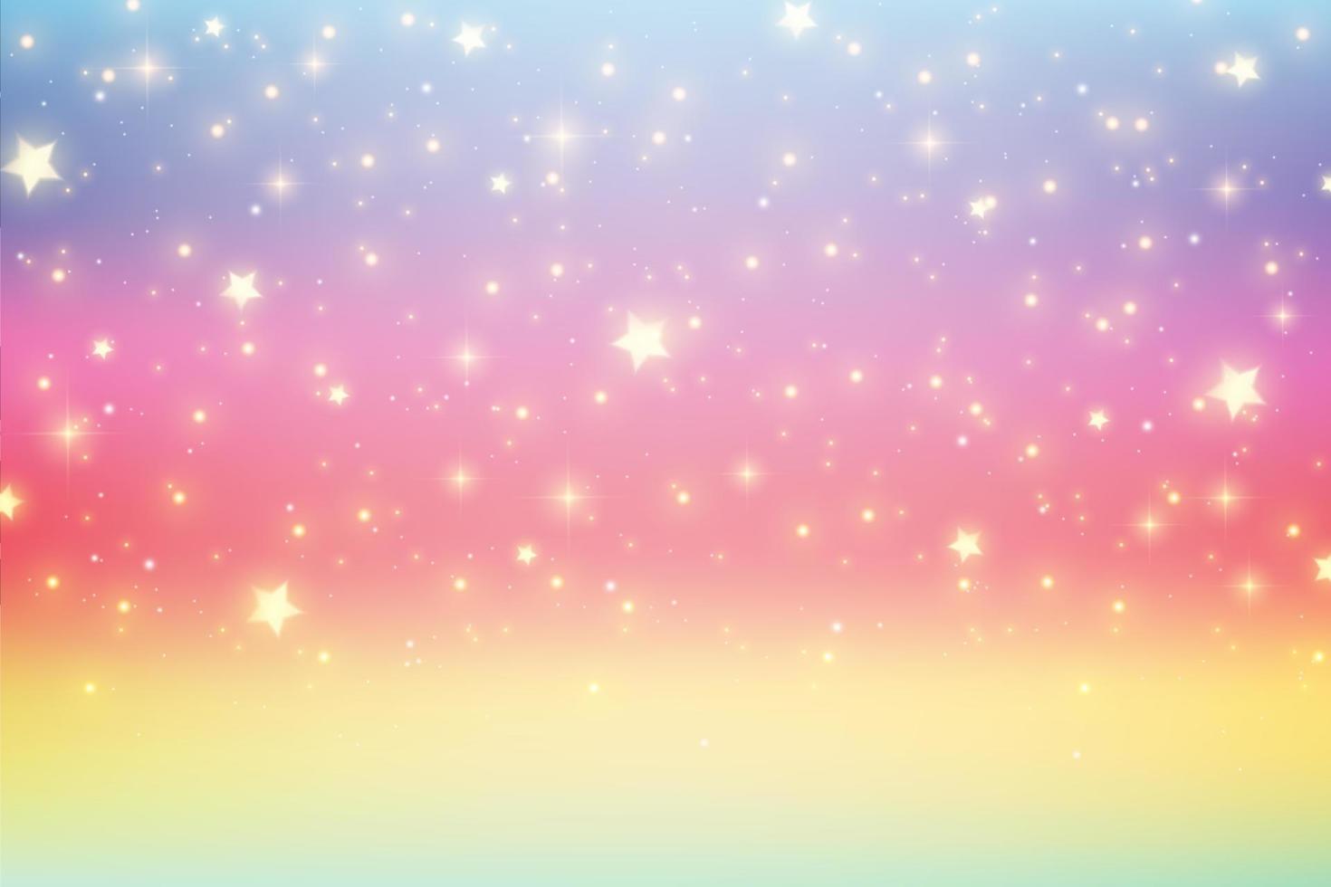 fundo de fantasia de unicórnio arco-íris com estrelas. ilustração holográfica em tons pastel. céu multicolorido brilhante. vetor. vetor