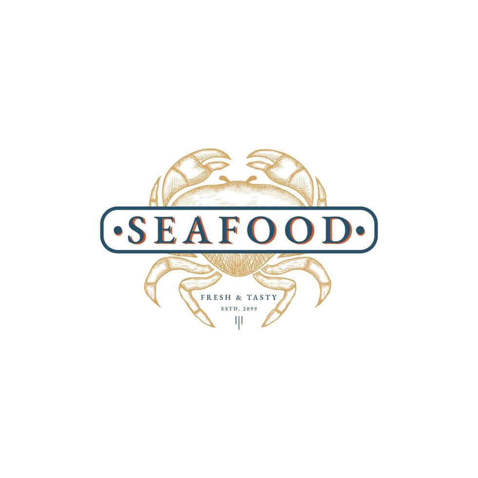 gravura de caranguejo modelo de design de ícone de logotipo de frutos do mar ilustração vetorial plana vetor