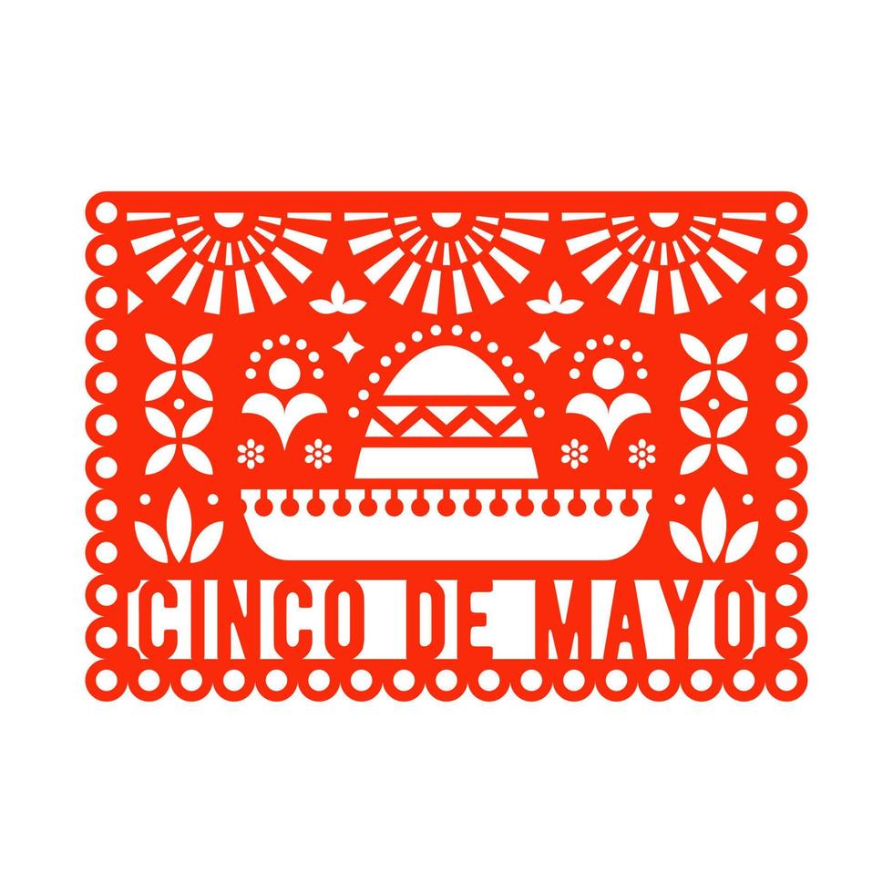 vetor papel picado cartão com sombrero e elementos decorativos.