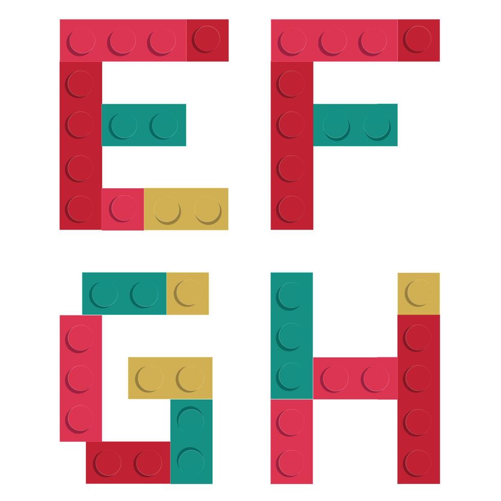conjunto de alfabeto feito de blocos de tijolos de construção de brinquedo isolados em branco vetor