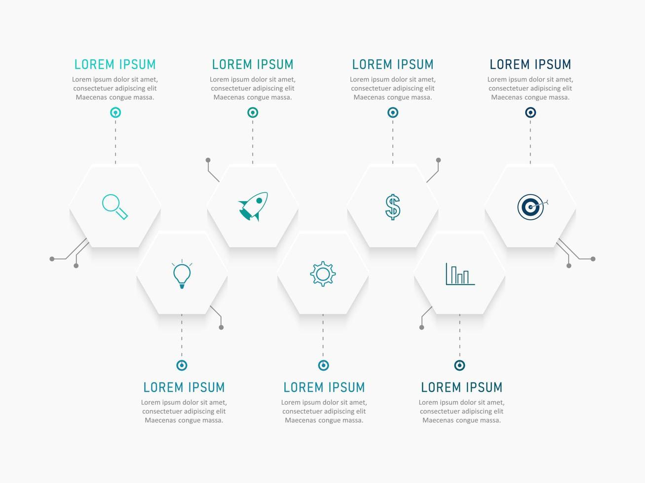 modelo de design de rótulo infográfico vetorial com ícones e 7 opções ou etapas. pode ser usado para diagrama de processo, apresentações, layout de fluxo de trabalho, banner, fluxograma, gráfico de informações. vetor