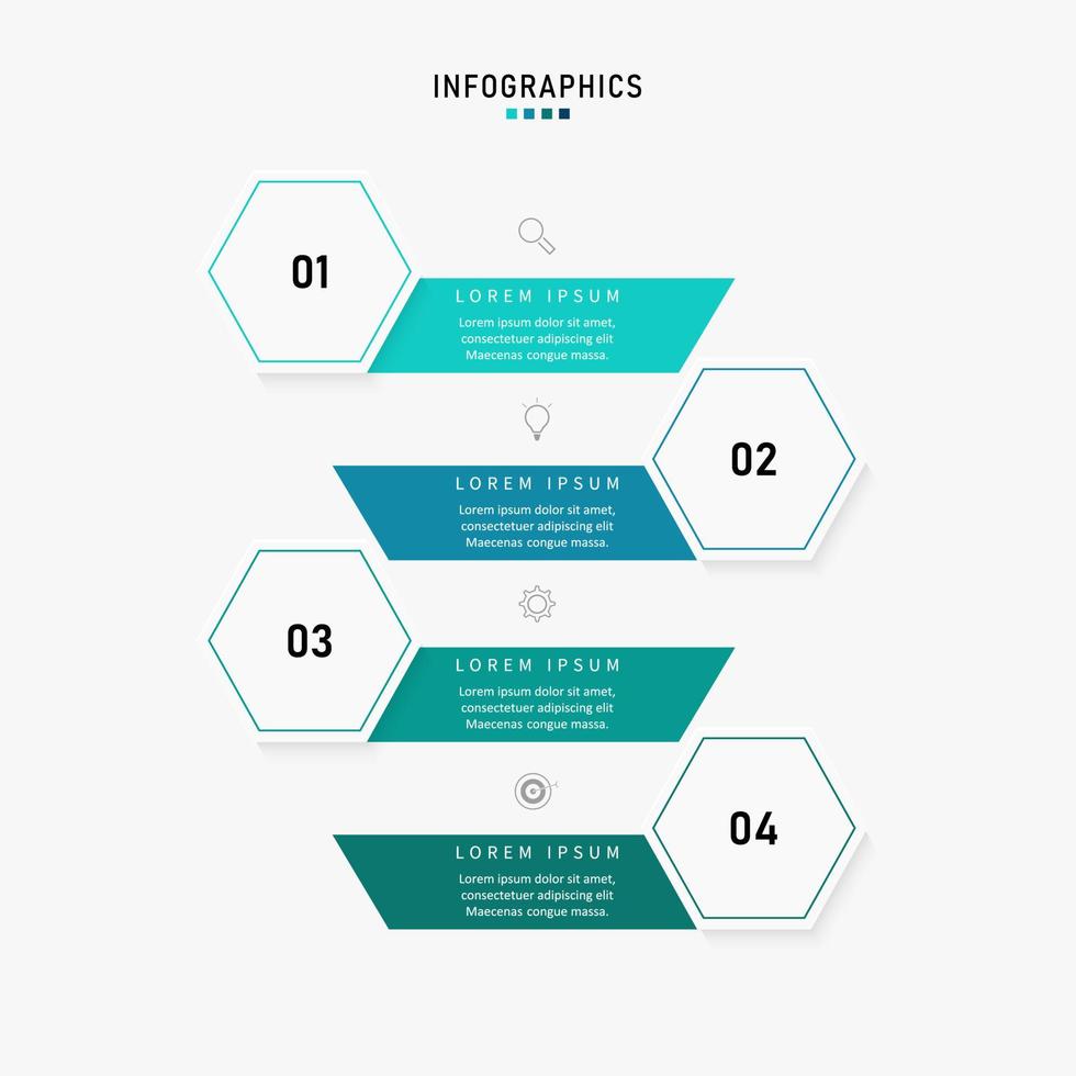 modelo de design de rótulo infográfico vetorial com ícones e 4 opções ou etapas. pode ser usado para diagrama de processo, apresentações, layout de fluxo de trabalho, banner, fluxograma, gráfico de informações. vetor