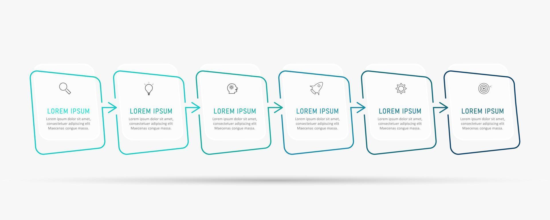 modelo de design de rótulo infográfico vetorial com ícones e 6 opções ou etapas. pode ser usado para diagrama de processo, apresentações, layout de fluxo de trabalho, banner, fluxograma, gráfico de informações. vetor