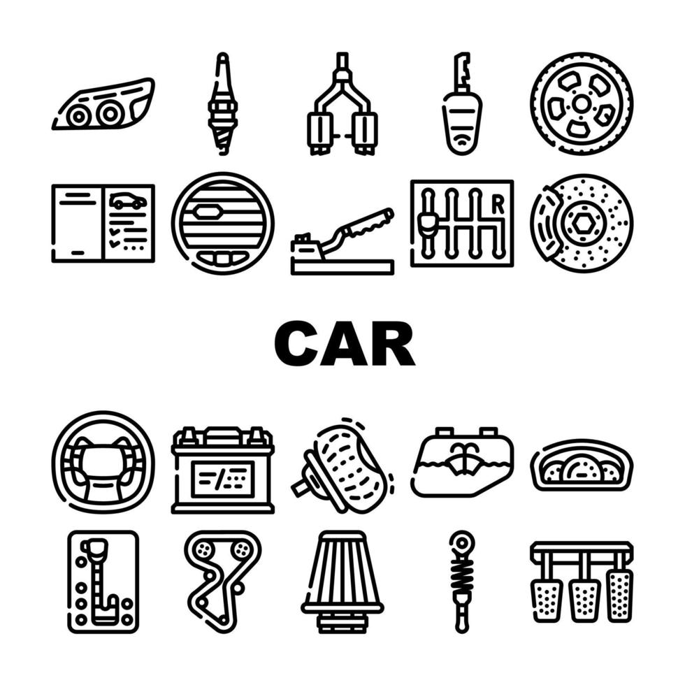 vetor de conjunto de ícones de coleção de detalhes de veículo de carro