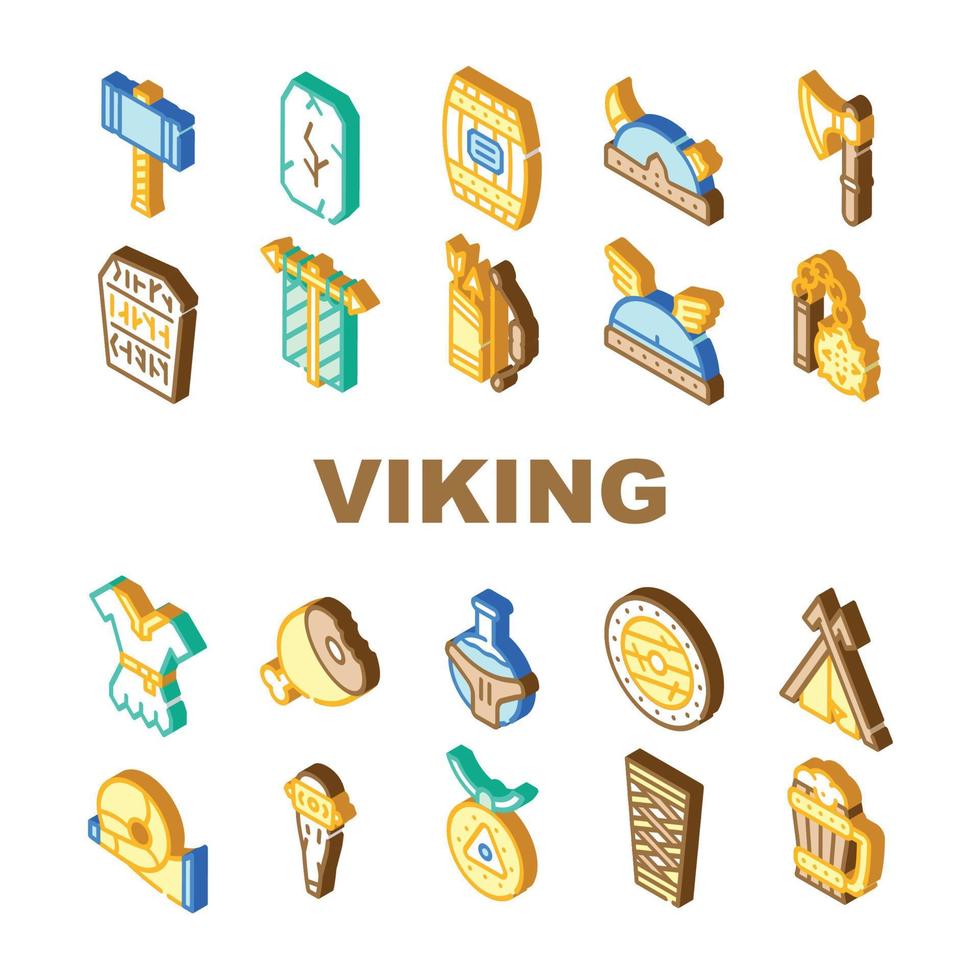 conjunto de ícones de coleção de cultura antiga viking vetor