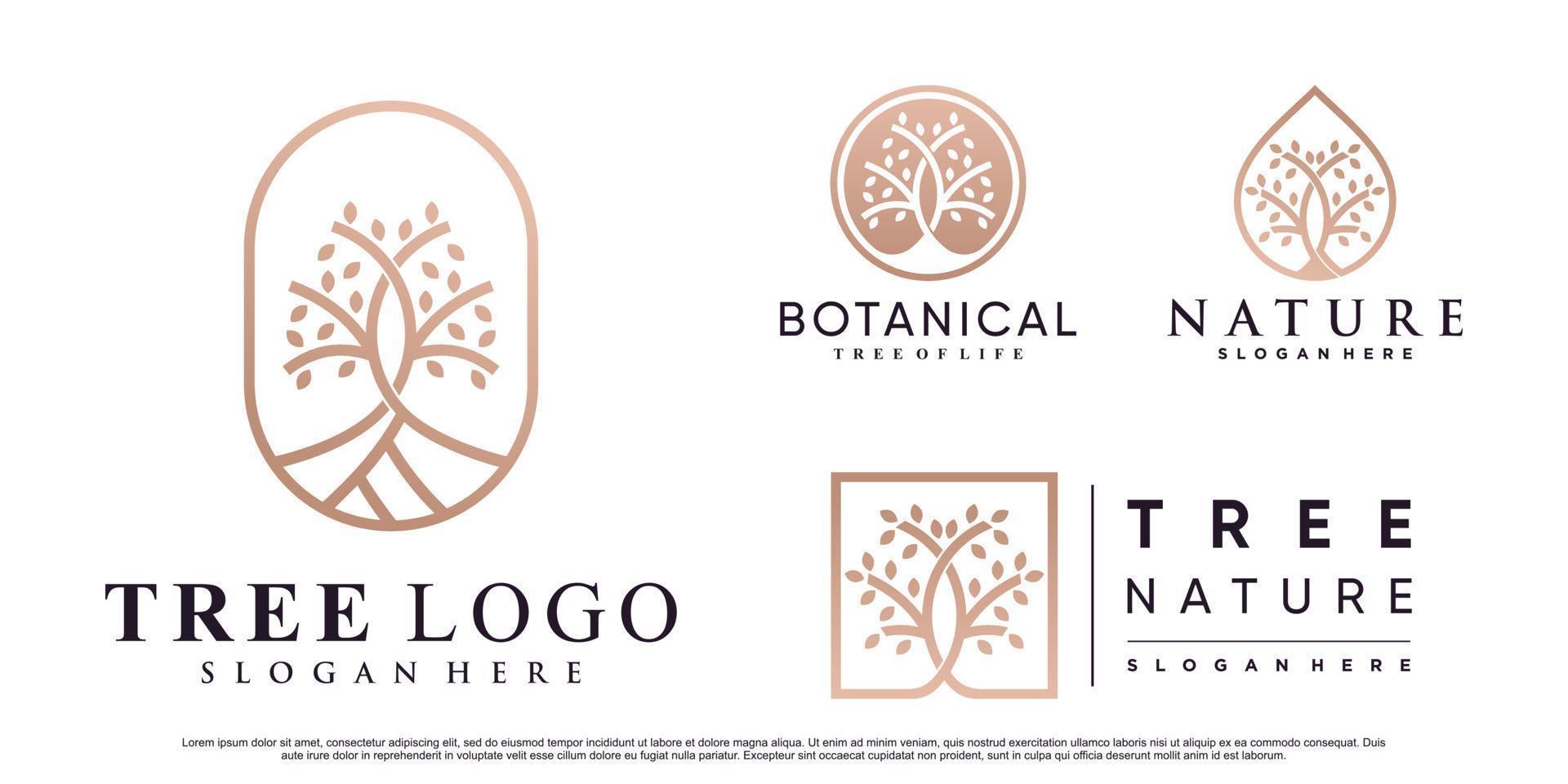 conjunto de ilustração vetorial de design de logotipo de árvore natural com vetor premium de elemento criativo