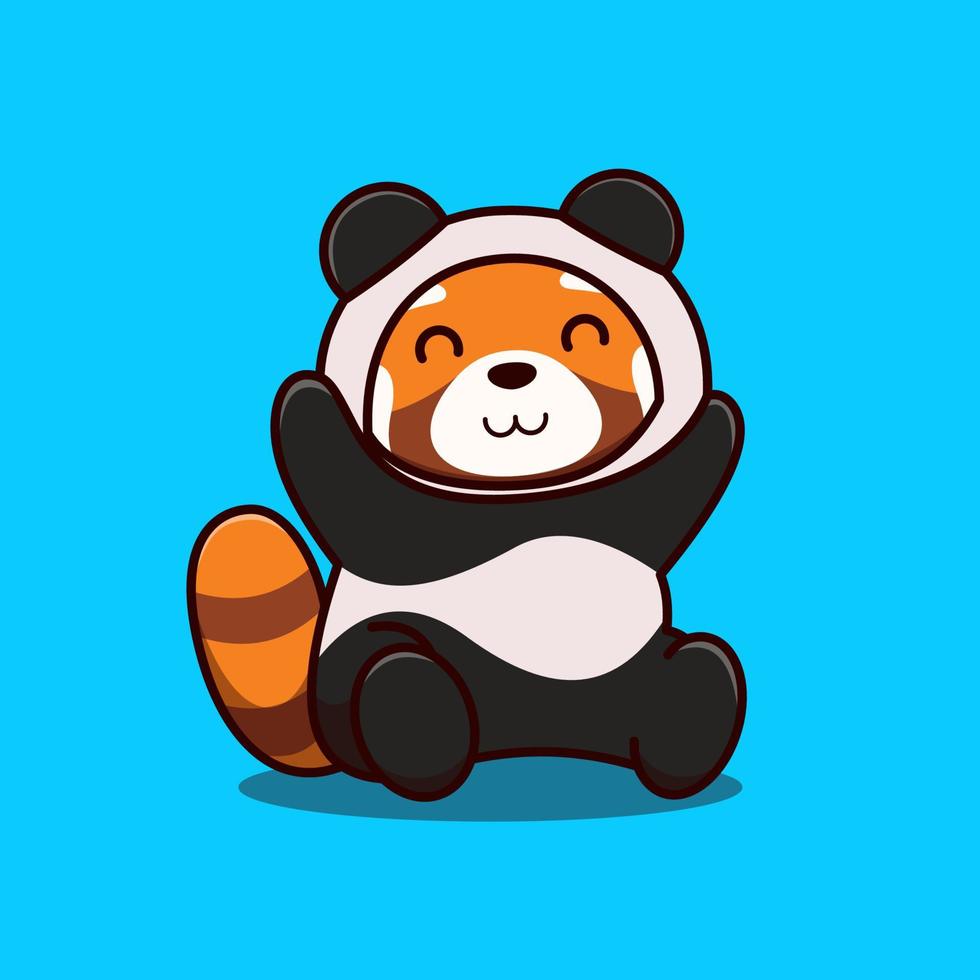 panda vermelho bonito vestindo ilustração de ícone de desenho de fantasia de panda vetor