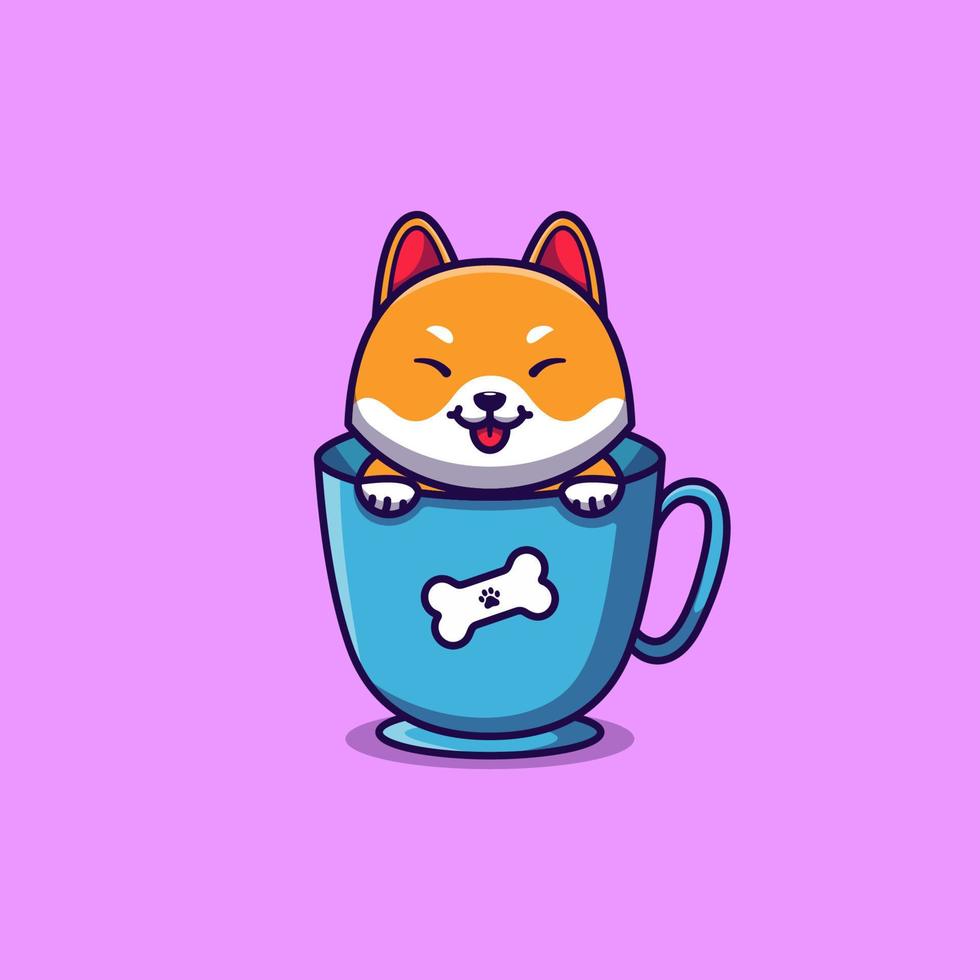 bonito shiba inu dentro da ilustração dos desenhos animados da caneca vetor