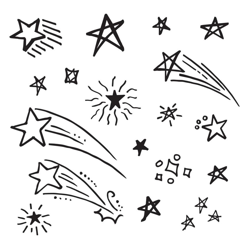 conjunto de doodle starburst. estrela desenhada à mão. vetor