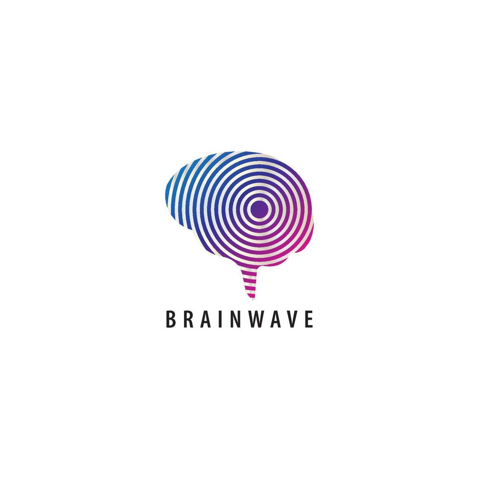 modelo de design de logotipo de ondas cerebrais. cérebro colorido com um conceito de logotipo de ilustração de propagação de onda de sinal. azul magenta roxo violeta cor de gradação. isolado no fundo branco. vetor