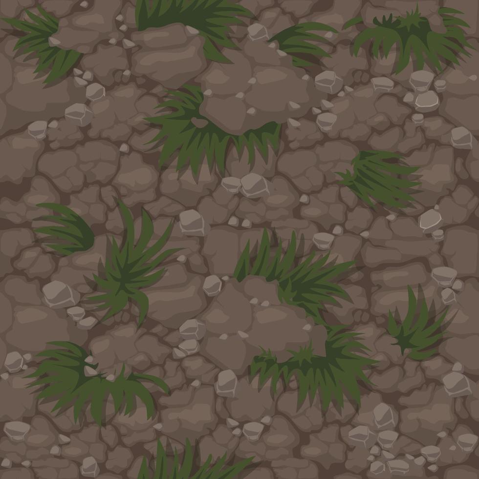 padrão de solo sem costura com grama, textura do solo com plantas para papel de parede. ilustração em vetor de fundo de gramado natural para gui de jogo.