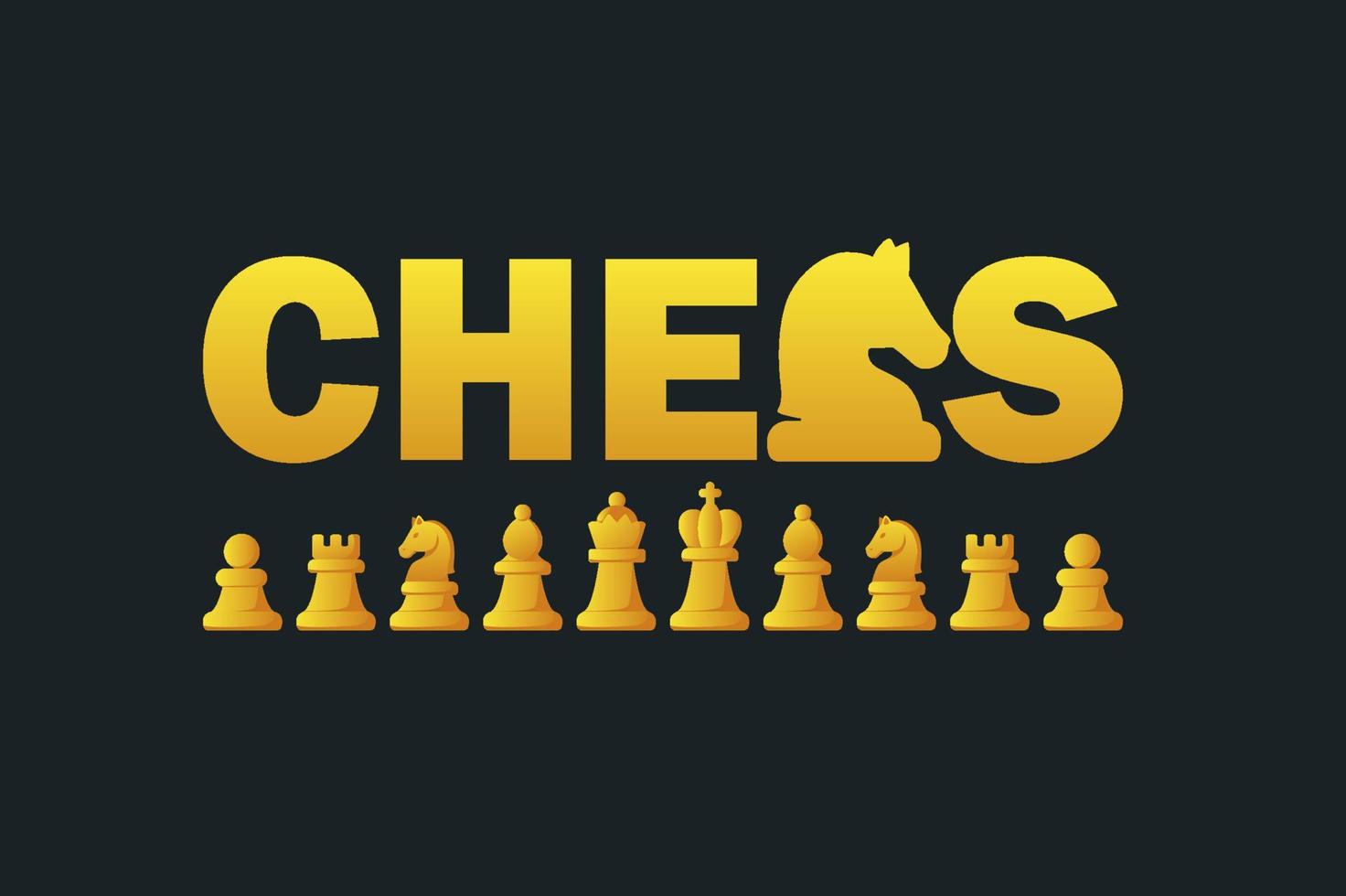 xadrez de logotipo e figuras douradas definidas para jogo de tabuleiro de estratégia de xadrez vetor