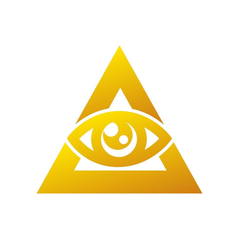 olho que tudo vê, ícone plano. pirâmide dourada e olho que tudo vê, símbolo maçônico da maçonaria vetor