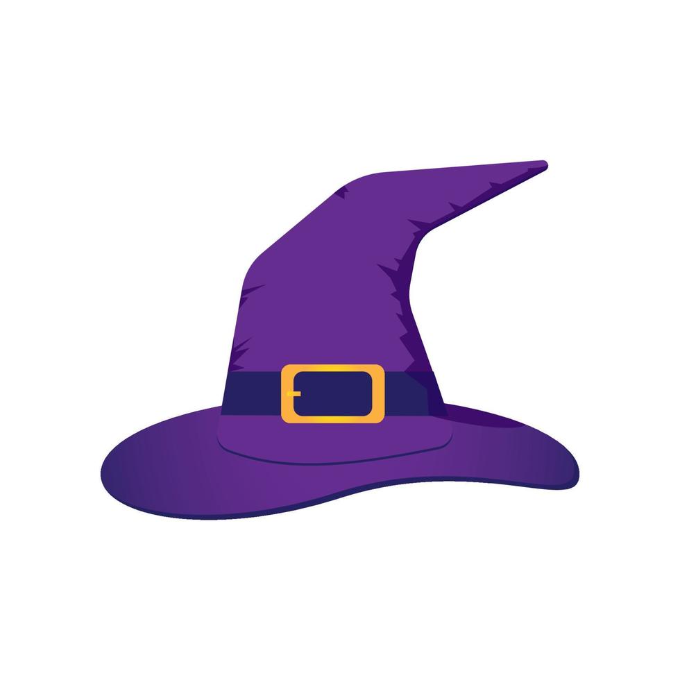 ilustração em vetor de chapéu de bruxa roxo com uma fivela de ouro isolada no espaço em branco. elemento de design de halloween em fundo branco.