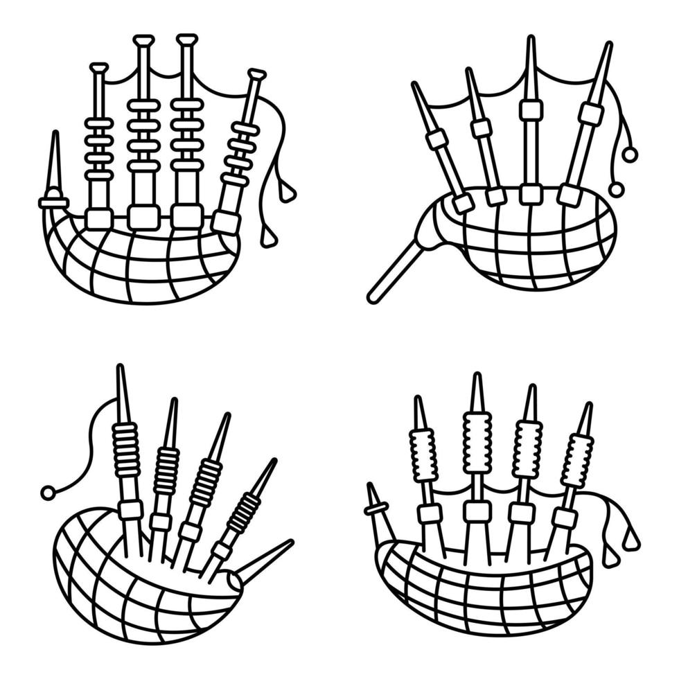 conjunto de ícones de gaita de foles, estilo de contorno vetor