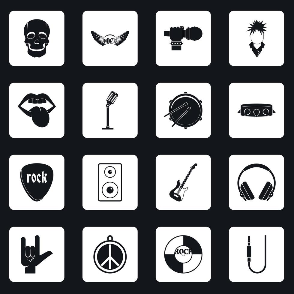 ícones de música rock definir vetor de quadrados