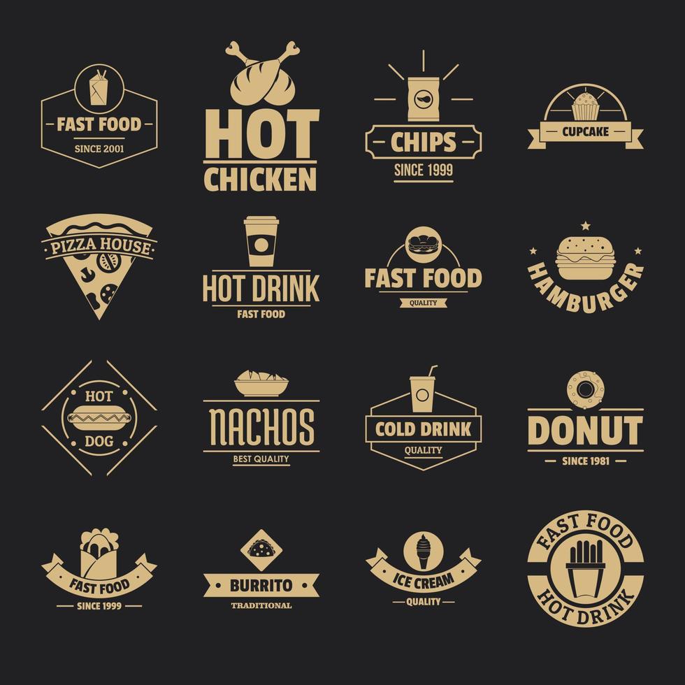 conjunto de ícones de logotipo de fast food, estilo simples vetor