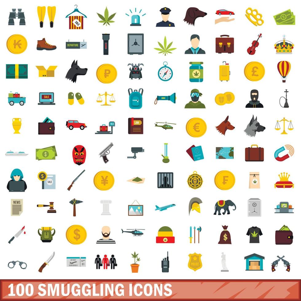 conjunto de 100 ícones de contrabando, estilo simples vetor