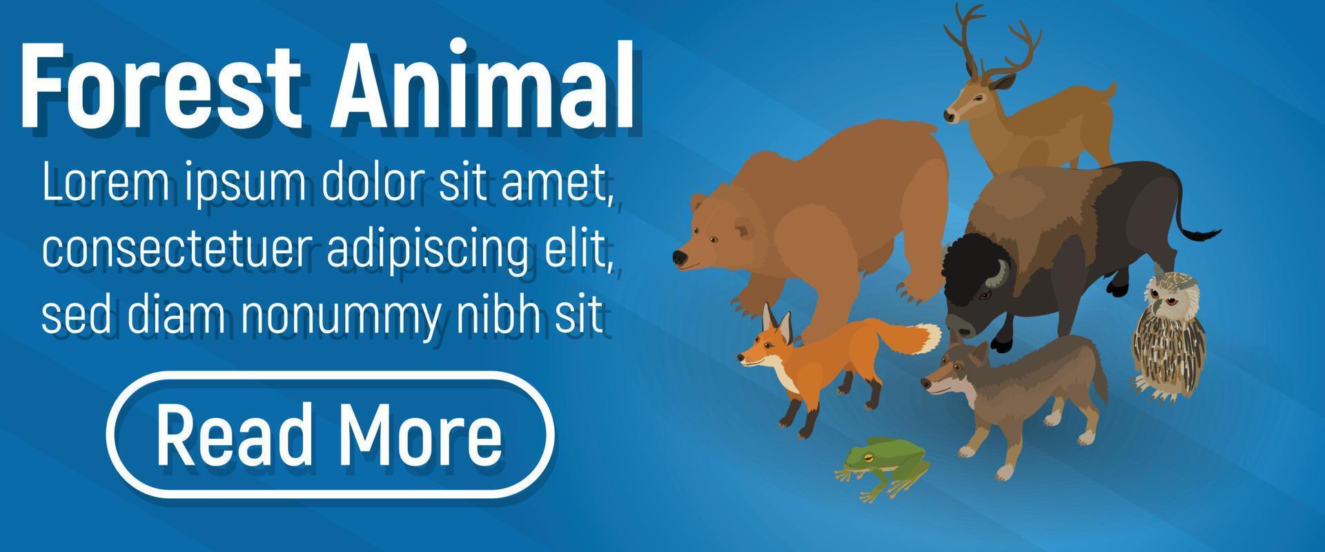 banner de conceito animal da floresta, estilo isométrico vetor