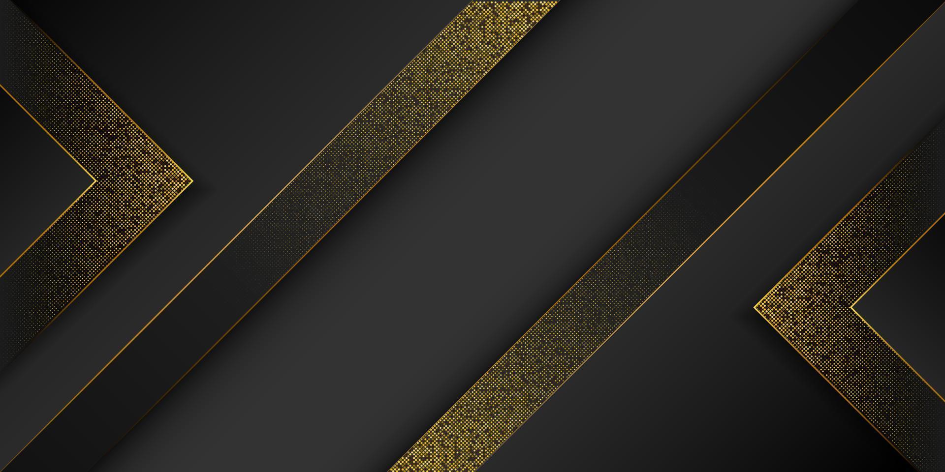luxo de fundo geométrico abstrato preto com conceito de formas modernas douradas de glitter. vetor
