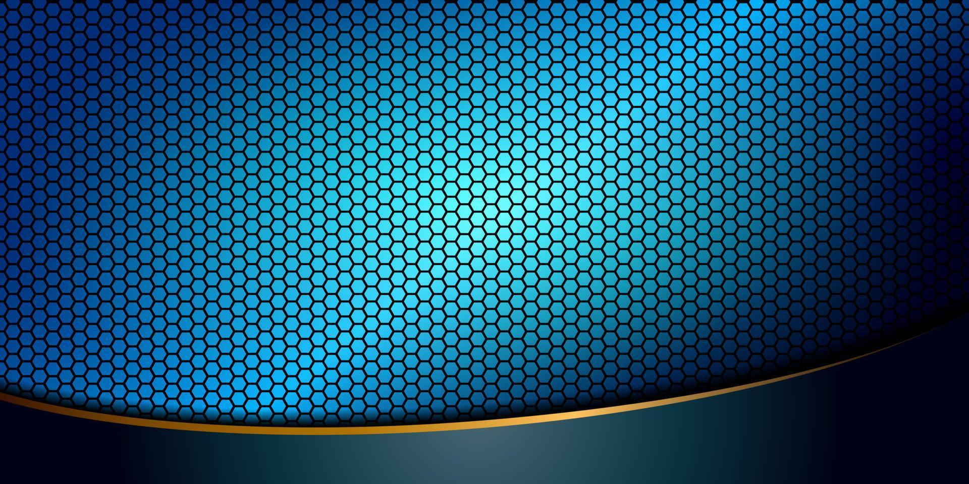 hexágono azul matiz imagem de fundo abstrato abaixo com listras curvas turquesa com bordas de ouro. ilustração vetorial vetor