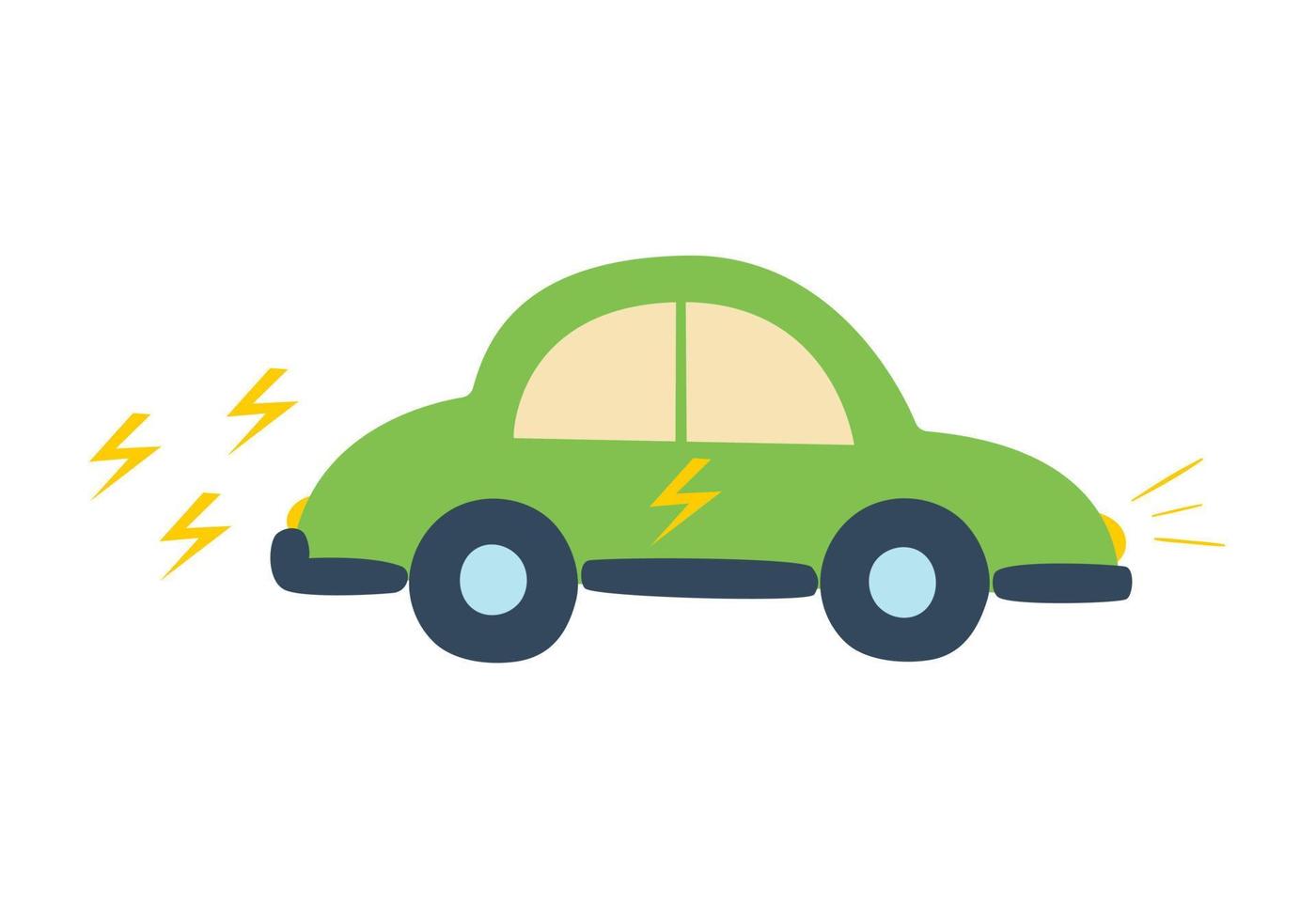 ilustração vetorial, carro verde funcionando com eletricidade, carro elétrico, elemento isolado em um fundo branco. proteção do meio ambiente e ecologia vetor