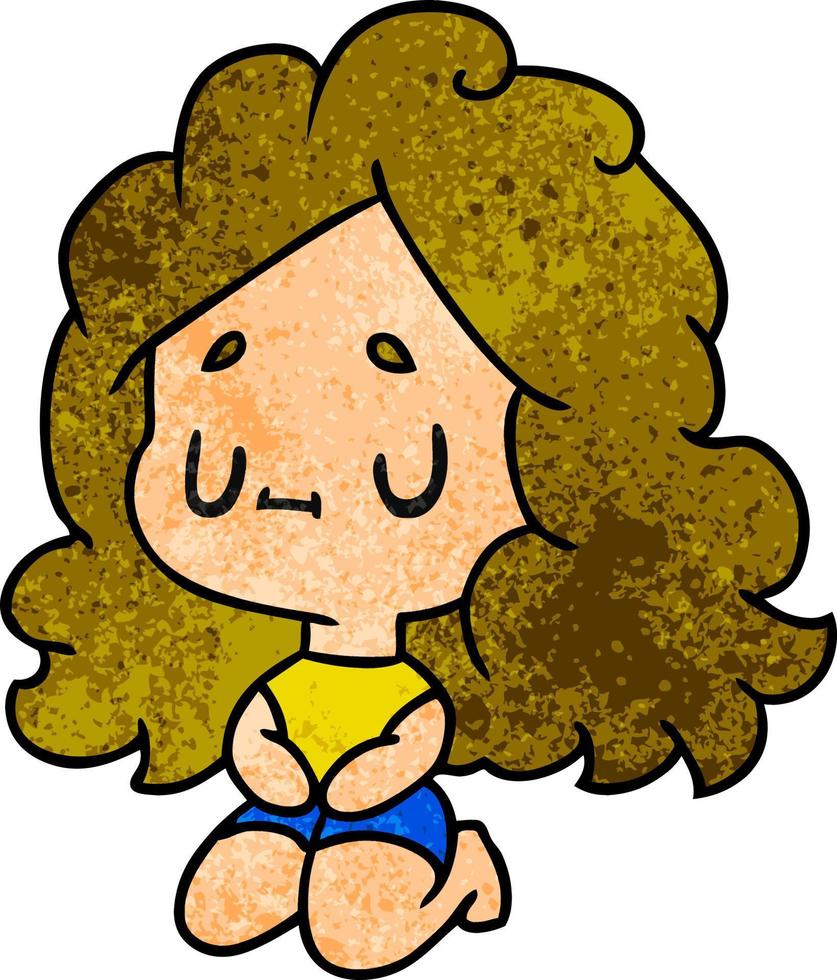 desenho texturizado de uma linda garota kawaii vetor