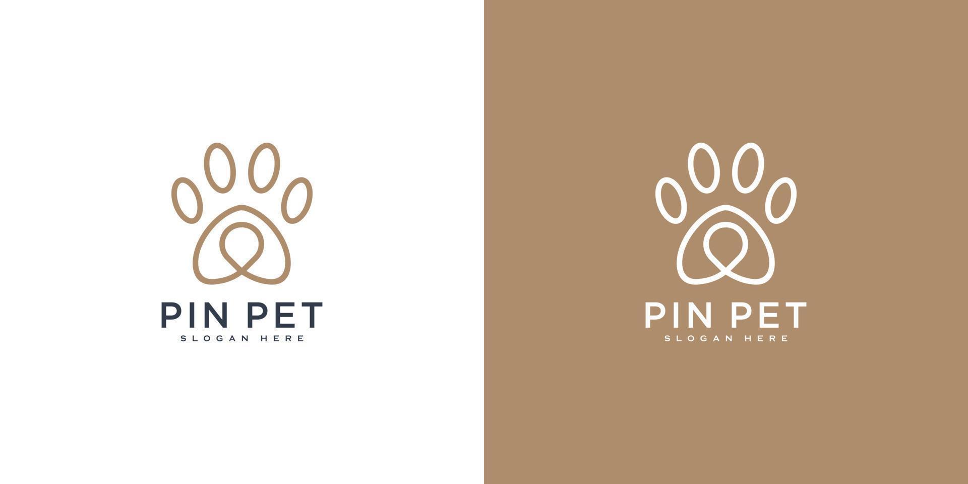 localização da pata ou design de vetor de logotipo de pino de animal de estimação