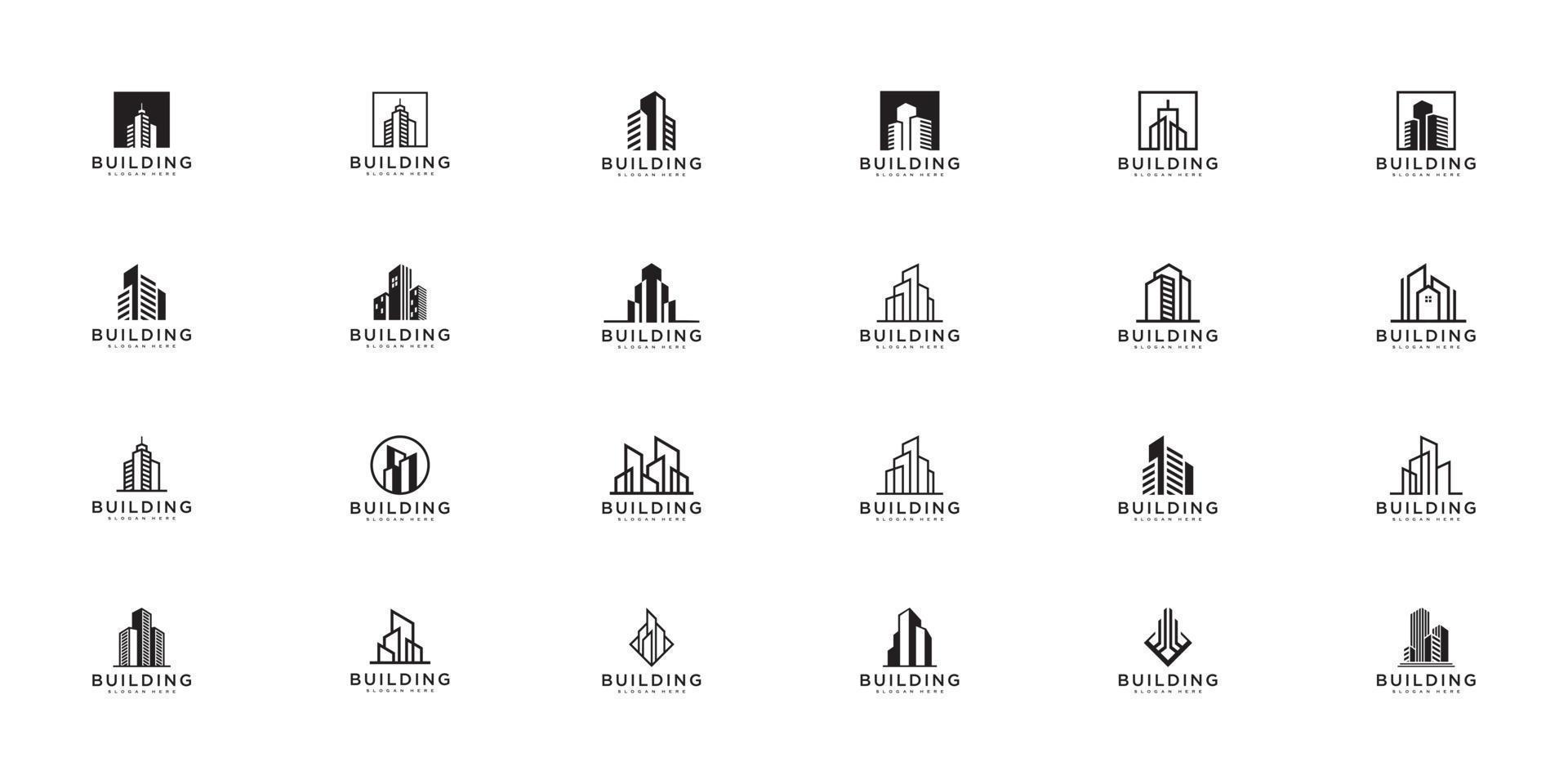 conjunto de construção de logotipo edifício da cidade para inspiração de design de logotipo vetor