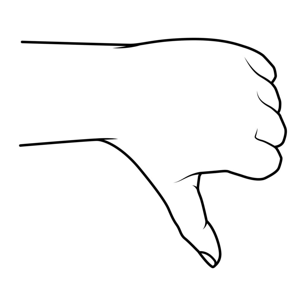 ilustração de mão em estilo de arte de linha com símbolo de polegar para baixo vetor
