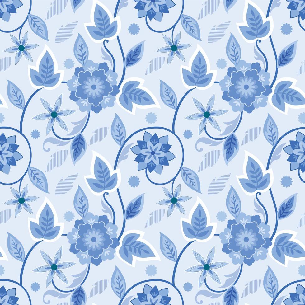 flores e folhas em fundo azul. vetor