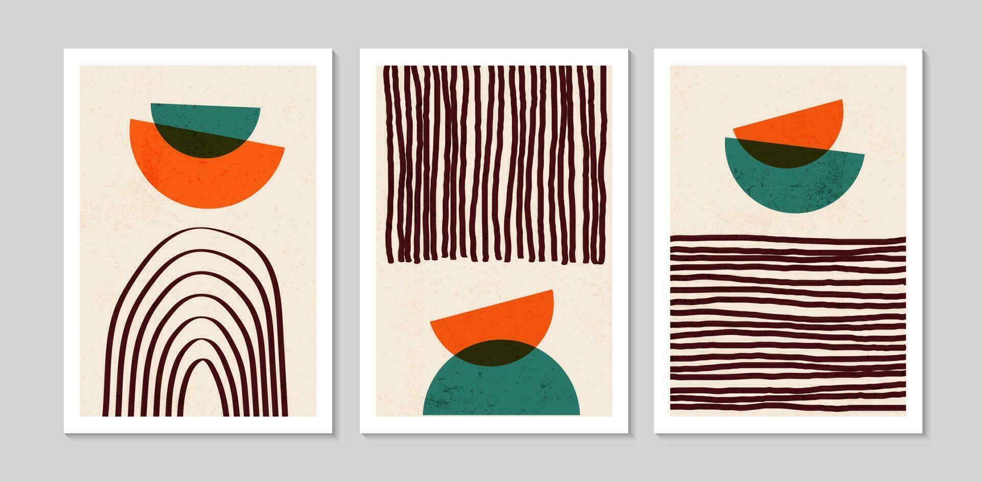 conjunto de abstrato minimalista pintado à mão. fundo de design geométrico minimalista dos anos 20 para design de pôster, decoração de parede, cartão postal ou brochura. ilustração vetorial vetor