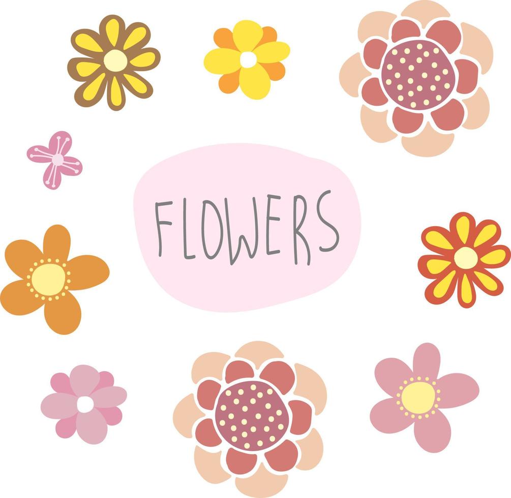 coleção de vetores de flores da primavera. flores multicoloridas simples em estilo moderno
