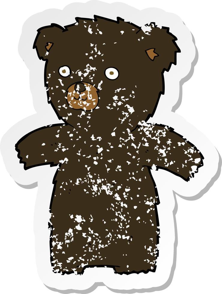 adesivo retrô angustiado de um urso preto de desenho animado fofo vetor