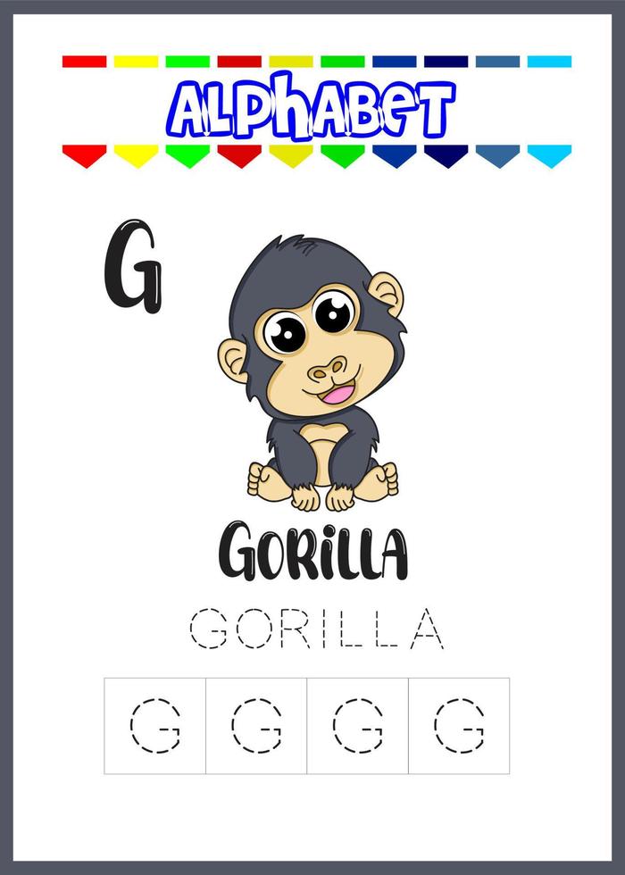 letra do alfabeto g é página de gorila. lindo gorila vetor