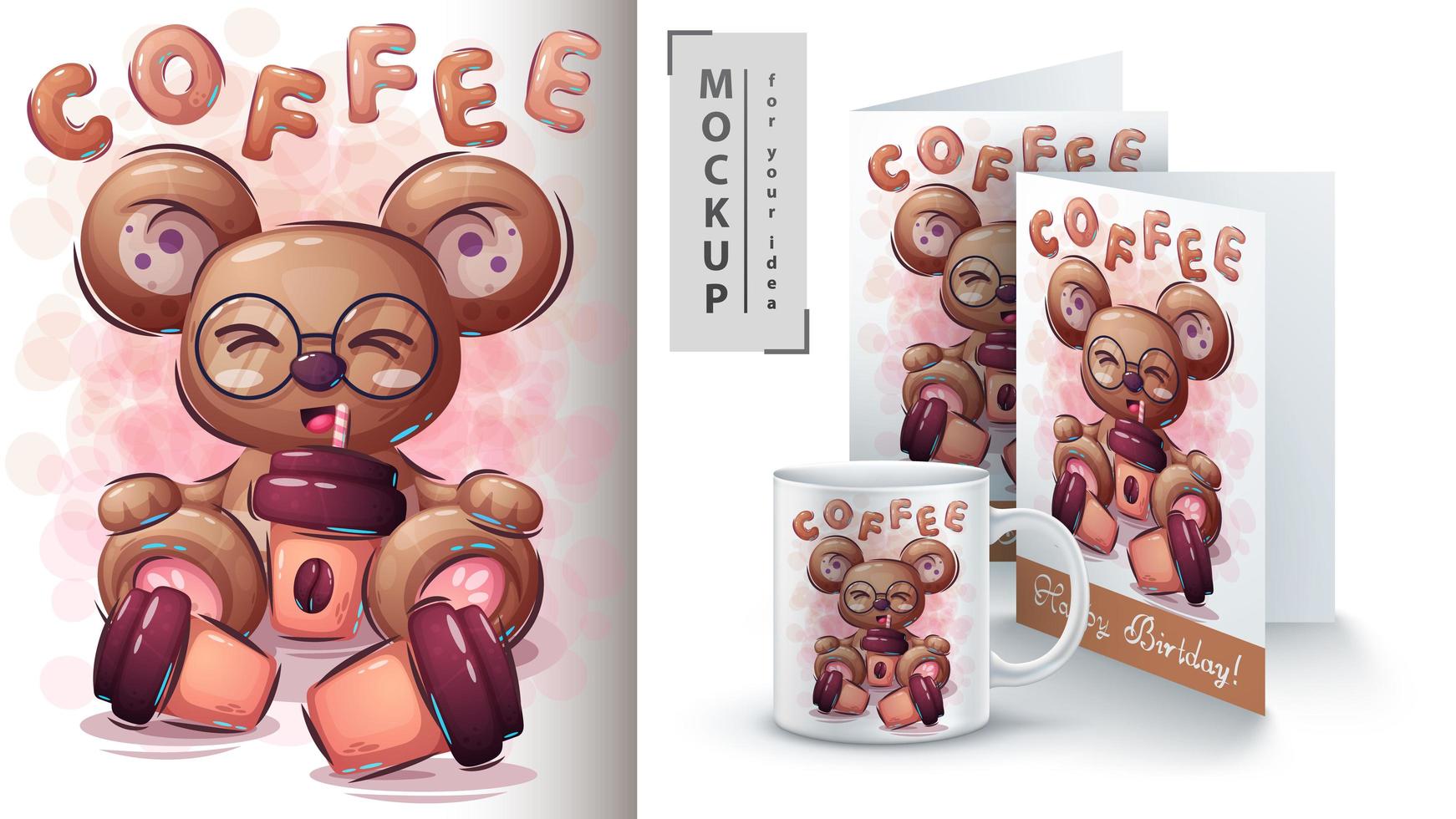 urso bebendo café poster vetor