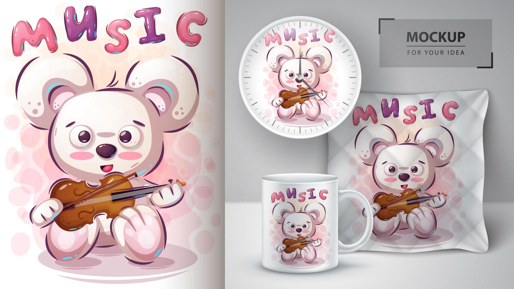 urso de música com violino poster vetor