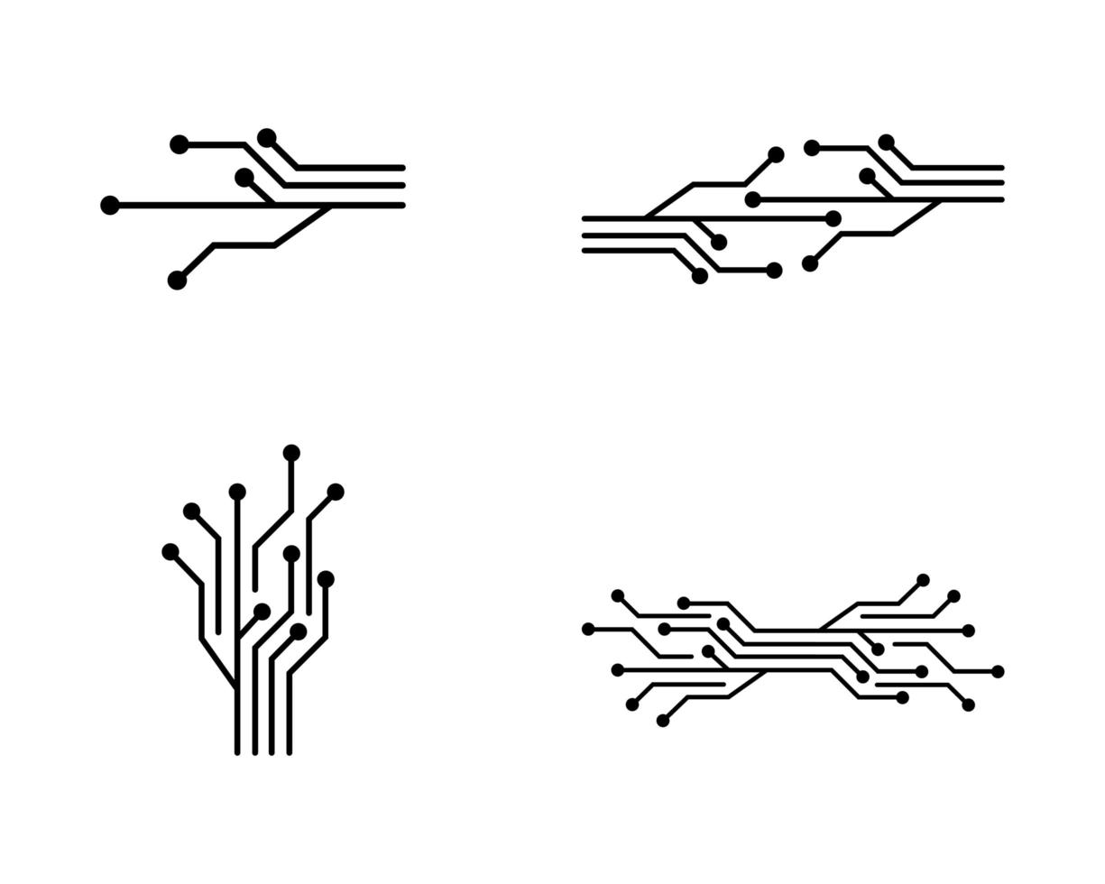 pacote de ícones de símbolo de circuito preto vetor