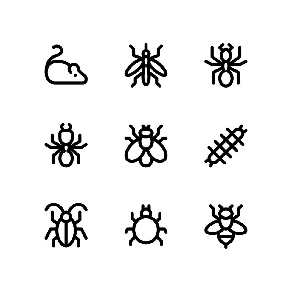 ícones de controle de pragas com mouse, formiga e outros vetor