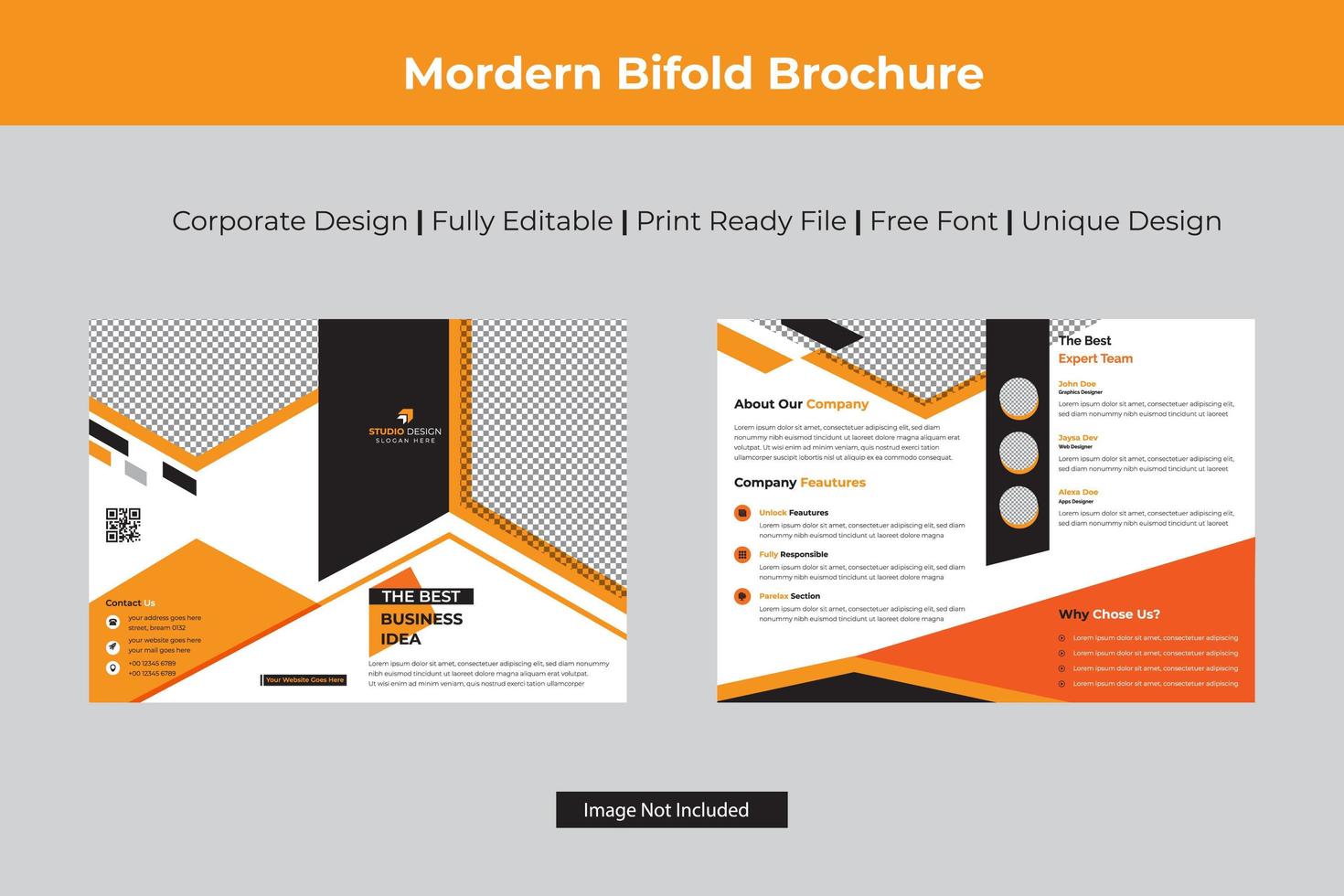 modelo bi-fold de negócios de design de ângulo laranja vetor