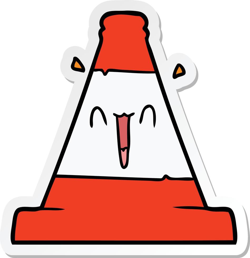adesivo de um cone de tráfego rodoviário de desenho animado vetor