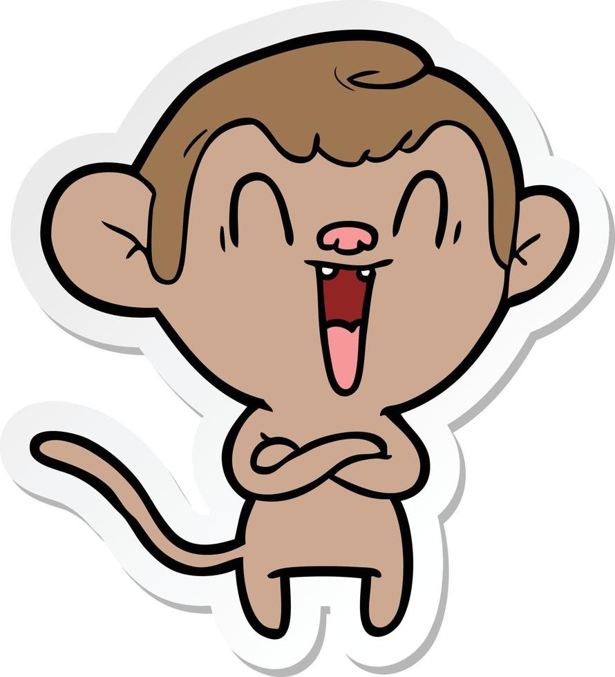 adesivo de um macaco rindo de desenho animado vetor