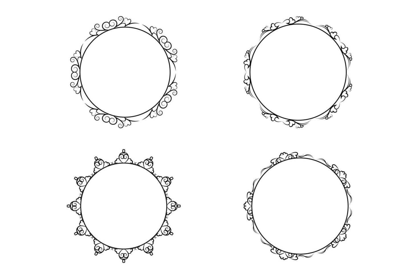 conjunto de quadros de círculo de desenho de mão floral, conjunto de quadros de flores, vetor livre