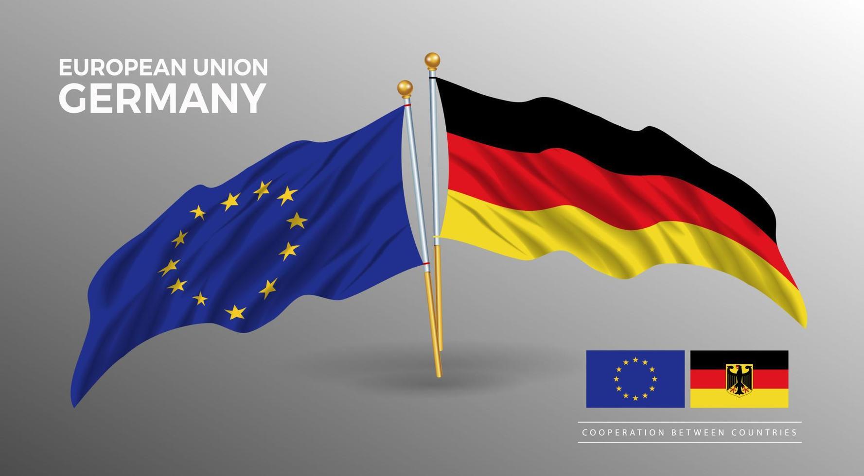 cartaz de bandeira da união europeia e alemanha. desenho de estilo de bandeira de país realista vetor